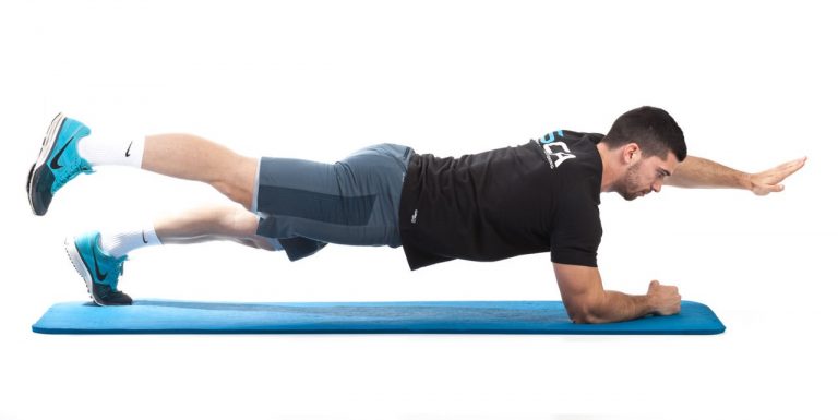 Plank with opposite arm and leg lift