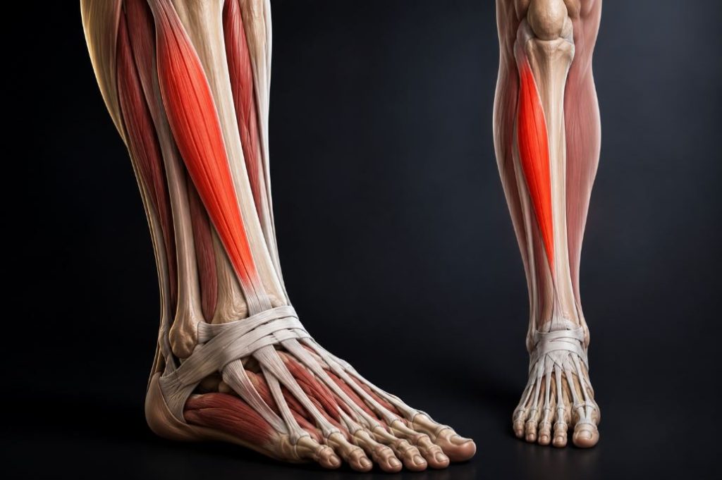 Tibialis anterior anatomy showing the shin muscle on the front of the lower leg
