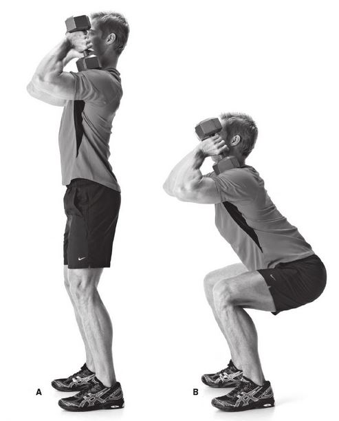 Dumbbell front squat exercise instructions and video