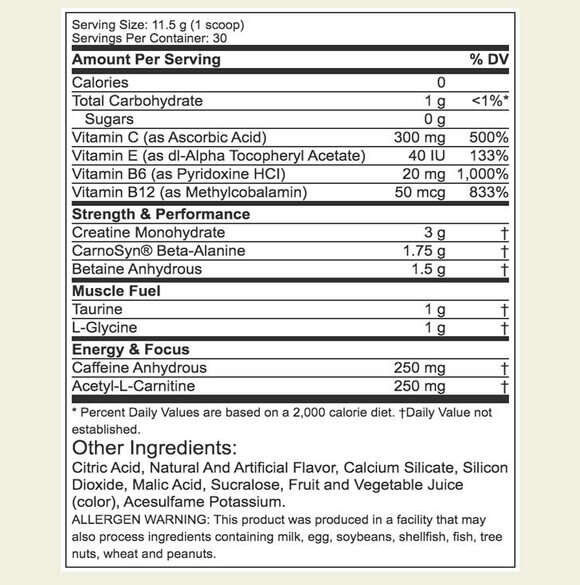 musclepharm assault ingredients label