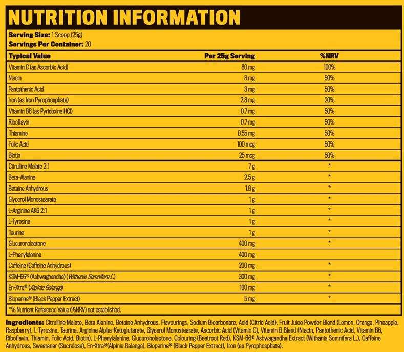 ingredient list intensive pre-train formula crazy nutrition