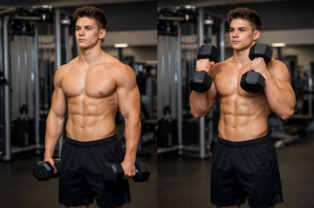 standing hammer dumbbell curl exercise tutorial