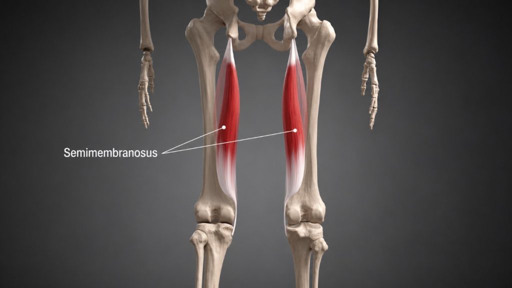 Semimembranosus muscle anatomy showing the broadest hamstring muscle on the posterior thigh